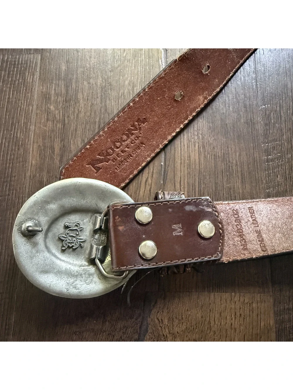 Nocona USA Brown Tooled Leather Western Belt Turquoise Statement Buckle